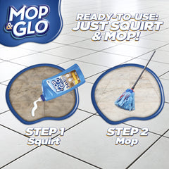 Mop & Glo textura del líquido resaltando limpieza y brillo rápido