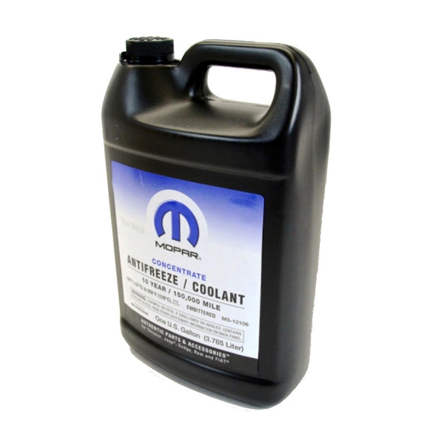 Mopar 1 gallon concentrate bottle front label showing product and OEM benefit