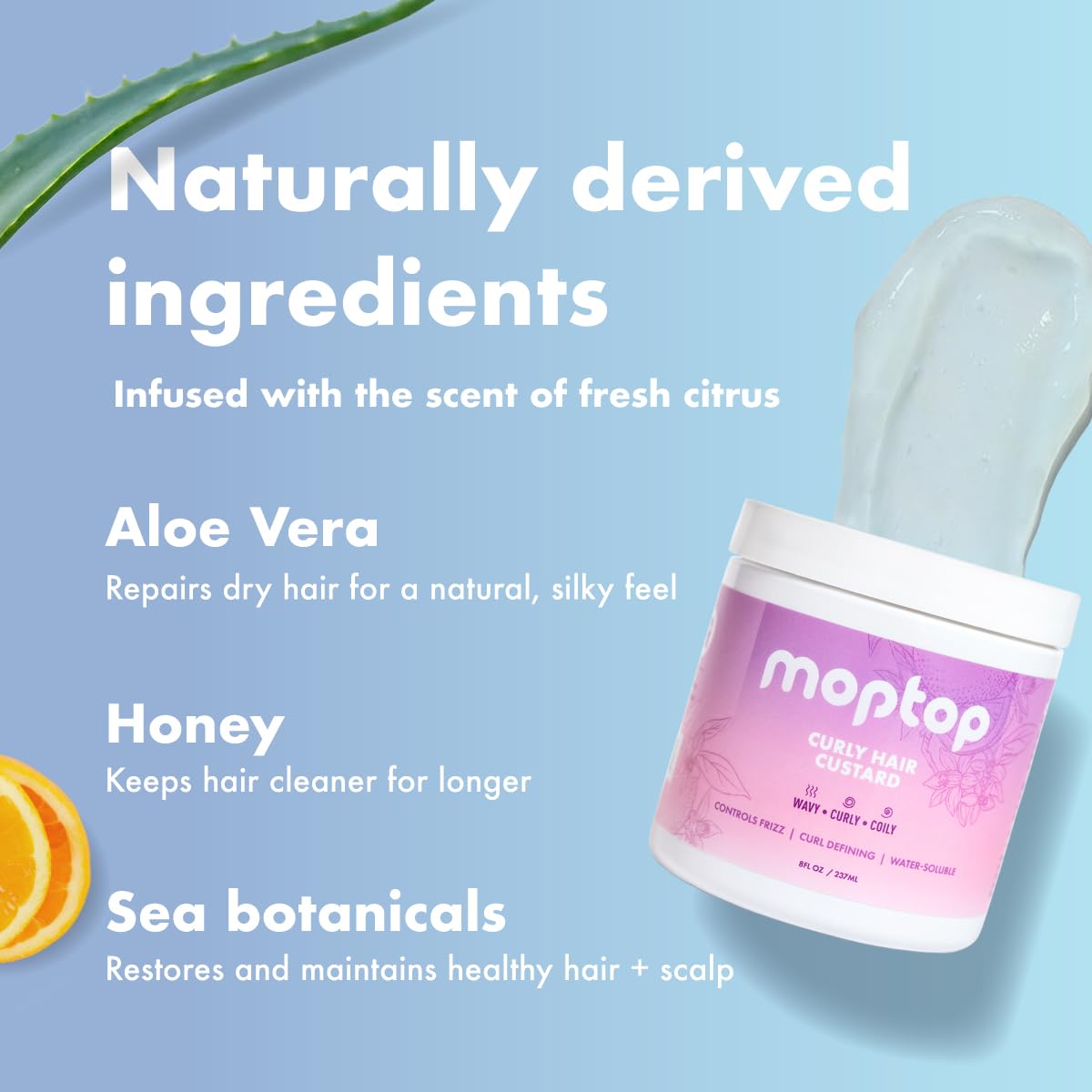 MopTop tarro 8oz junto a mano para comparar tamaño real