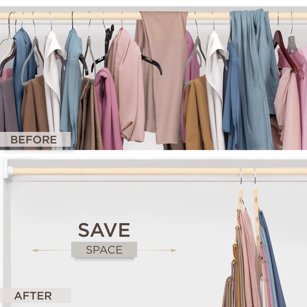 MORALVE percha en armario con varios pantalones optimizando el espacio