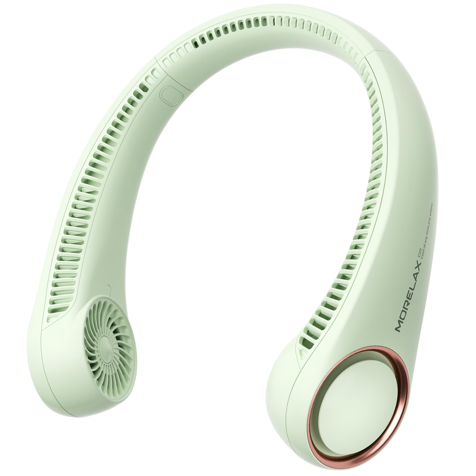 Morelax ventilador de cuello vista frontal que muestra diseño ergonómico y ventilación 360°
