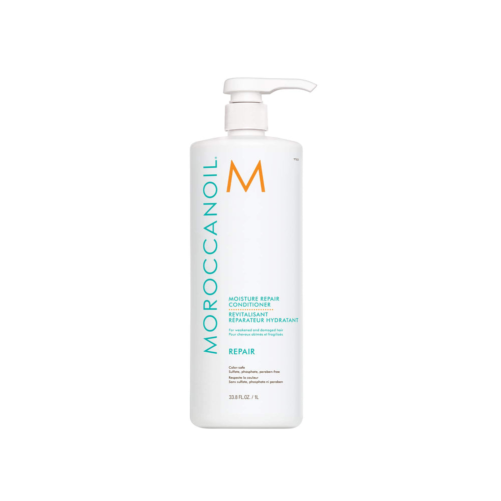 Moroccanoil acondicionador frontal mostrando envase grande y beneficio nutritivo
