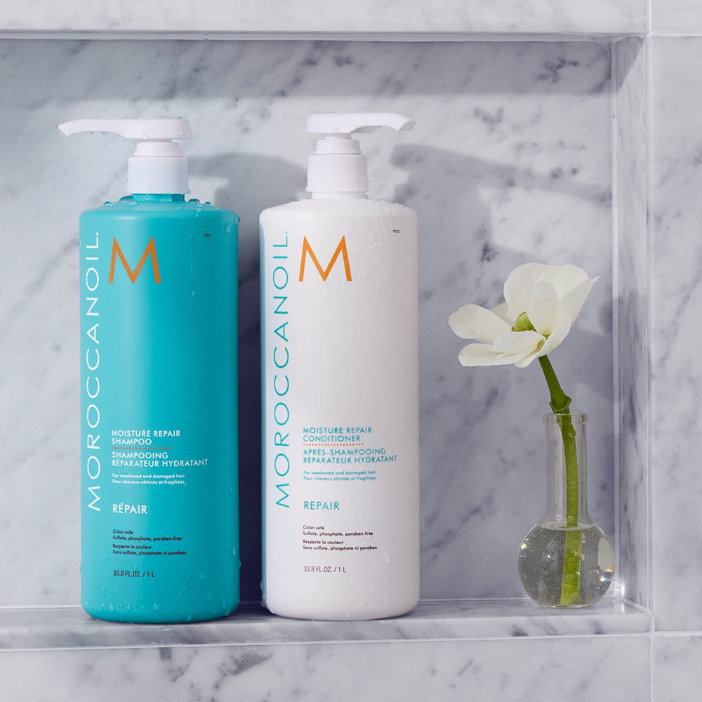 Moroccanoil cabello brillante tras lavado, evidencia mejora de brillo y manejabilidad