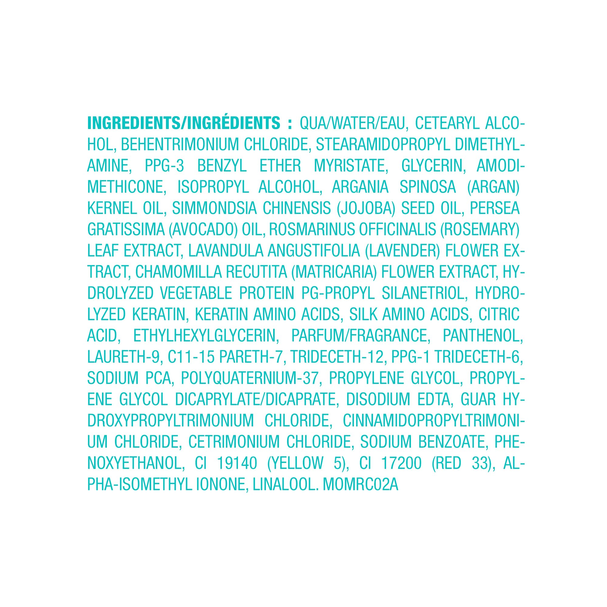 Moroccanoil etiqueta informativa mostrando ingredientes reparadores clave