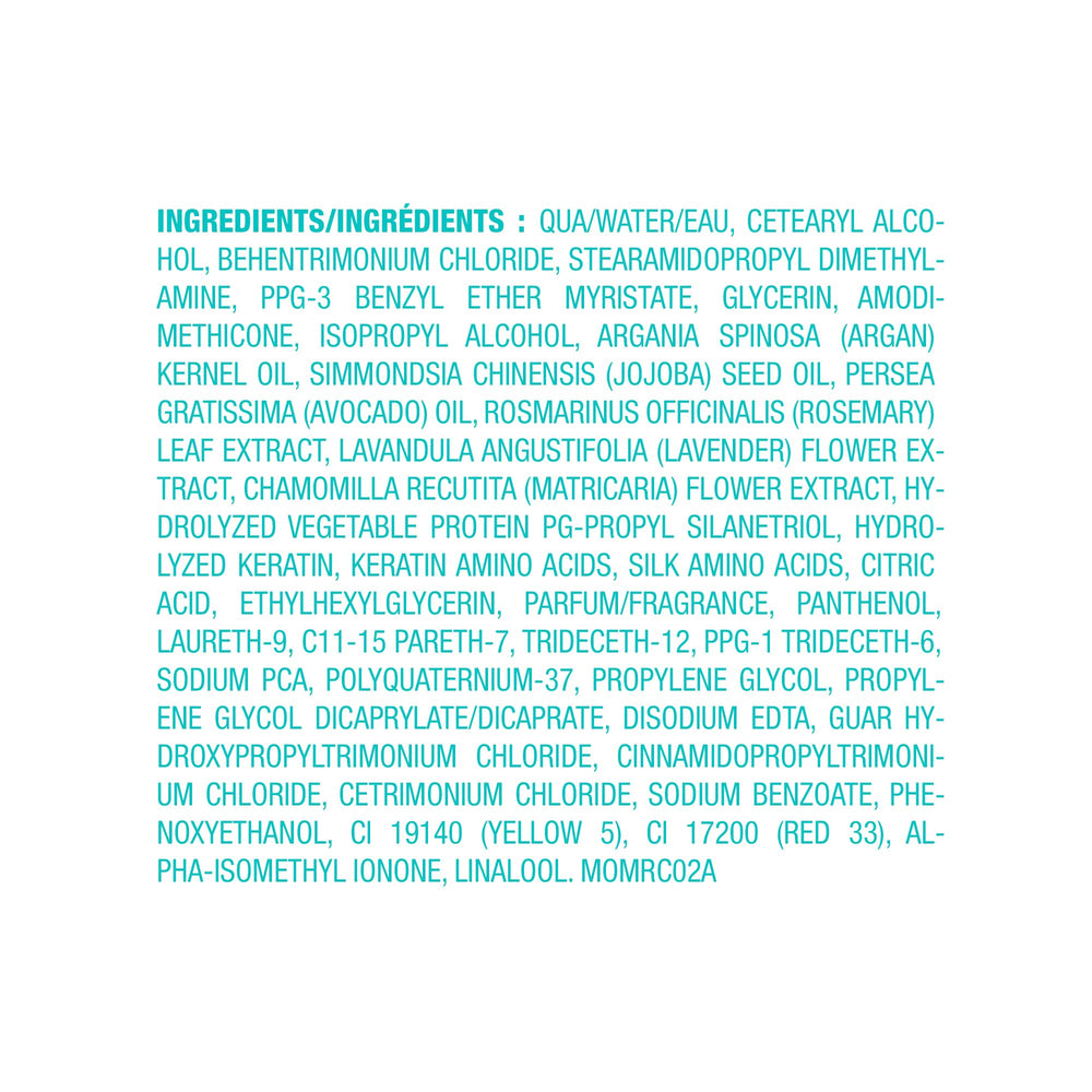 Moroccanoil etiqueta informativa mostrando ingredientes reparadores clave