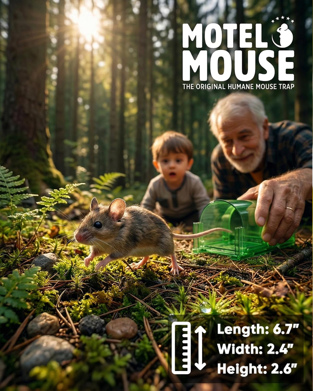 Motel Mouse comparación de tamaño al lado de una regla para entender escala