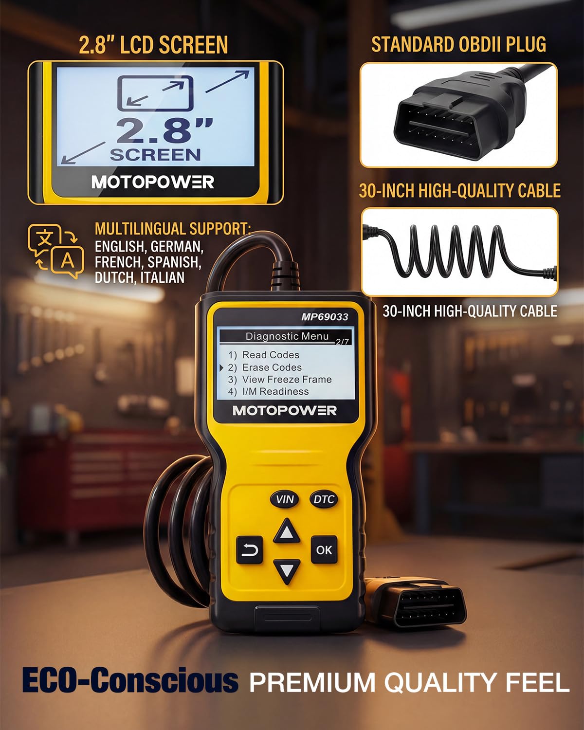 MOTOPOWER MP69033 empaque con manual y accesorios listos para uso inmediato