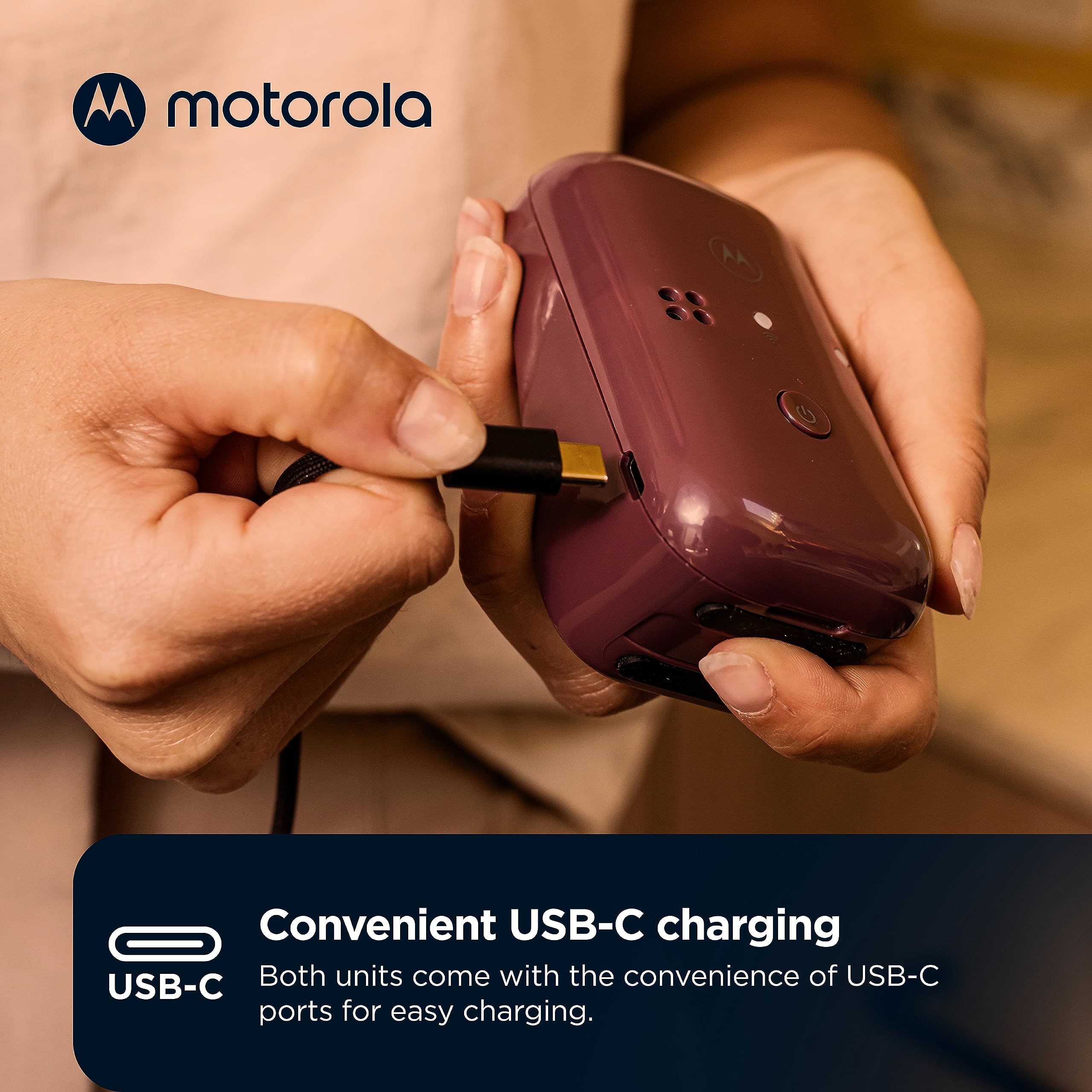 Motorola Nursery PIP12 puerto USB-C y batería, carga rápida y conveniente