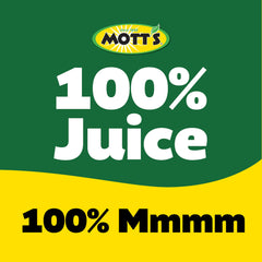 Mott's cierre y etiqueta legible que indica 100% jugo de manzana y sin azúcares añadidos