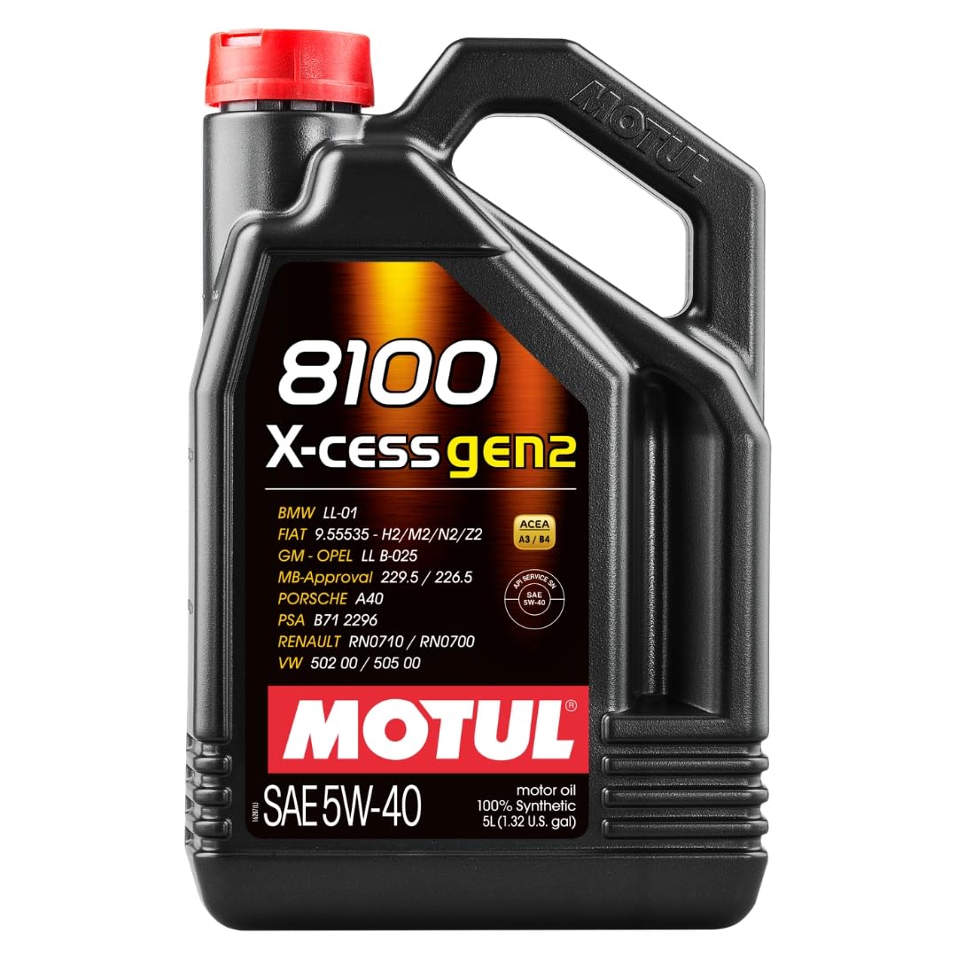Motul 8100 X-Cess Gen2 frente del envase mostrando 5 litros y especificaciones útiles
