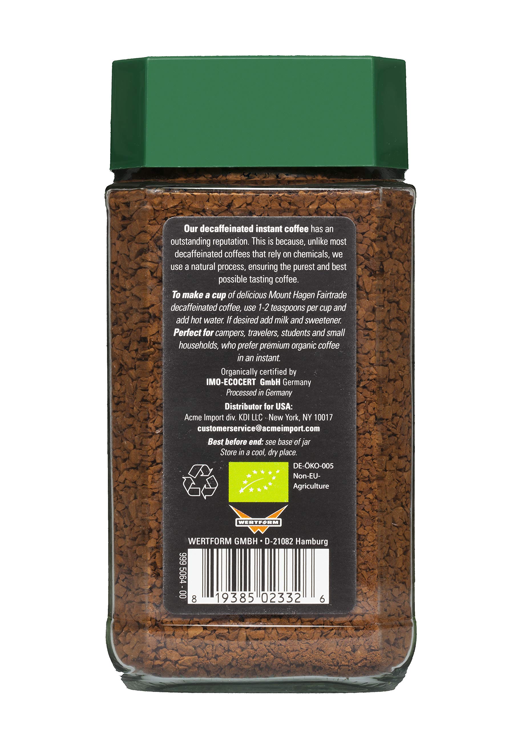 Mount Hagen etiqueta con certificaciones Fairtrade y USDA Organic beneficios