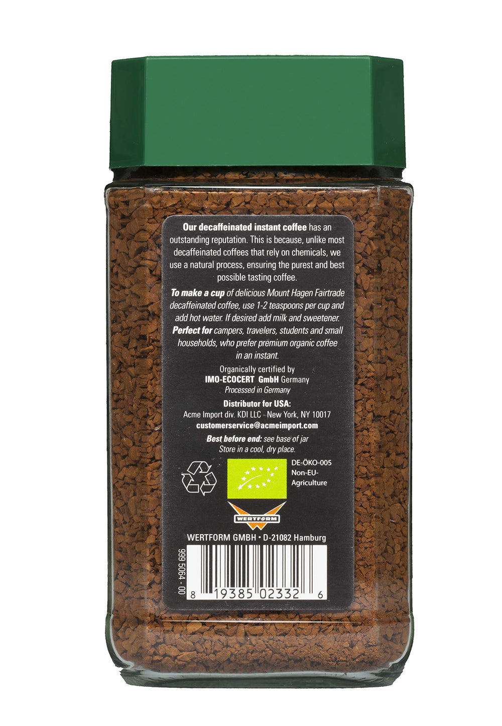 Mount Hagen etiqueta con certificaciones Fairtrade y USDA Organic beneficios