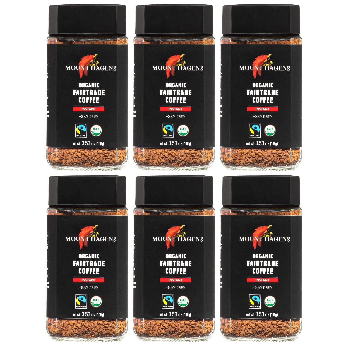 Mount Hagen frasco frontal mostrando etiqueta orgánica y beneficio de calidad