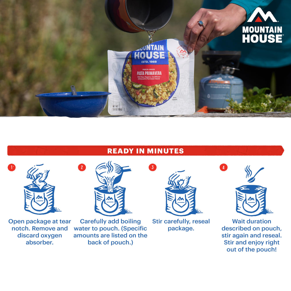 Mountain House etiqueta con información nutricional y instrucciones claras