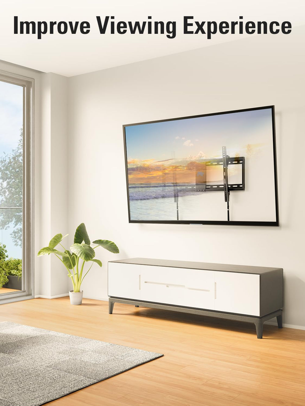 Mounting Dream televisor montado en sala moderna, estética y reducción de brillo