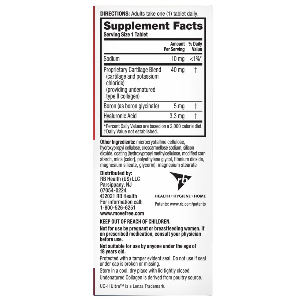 Move Free etiqueta nutricional y lista de ingredientes clara