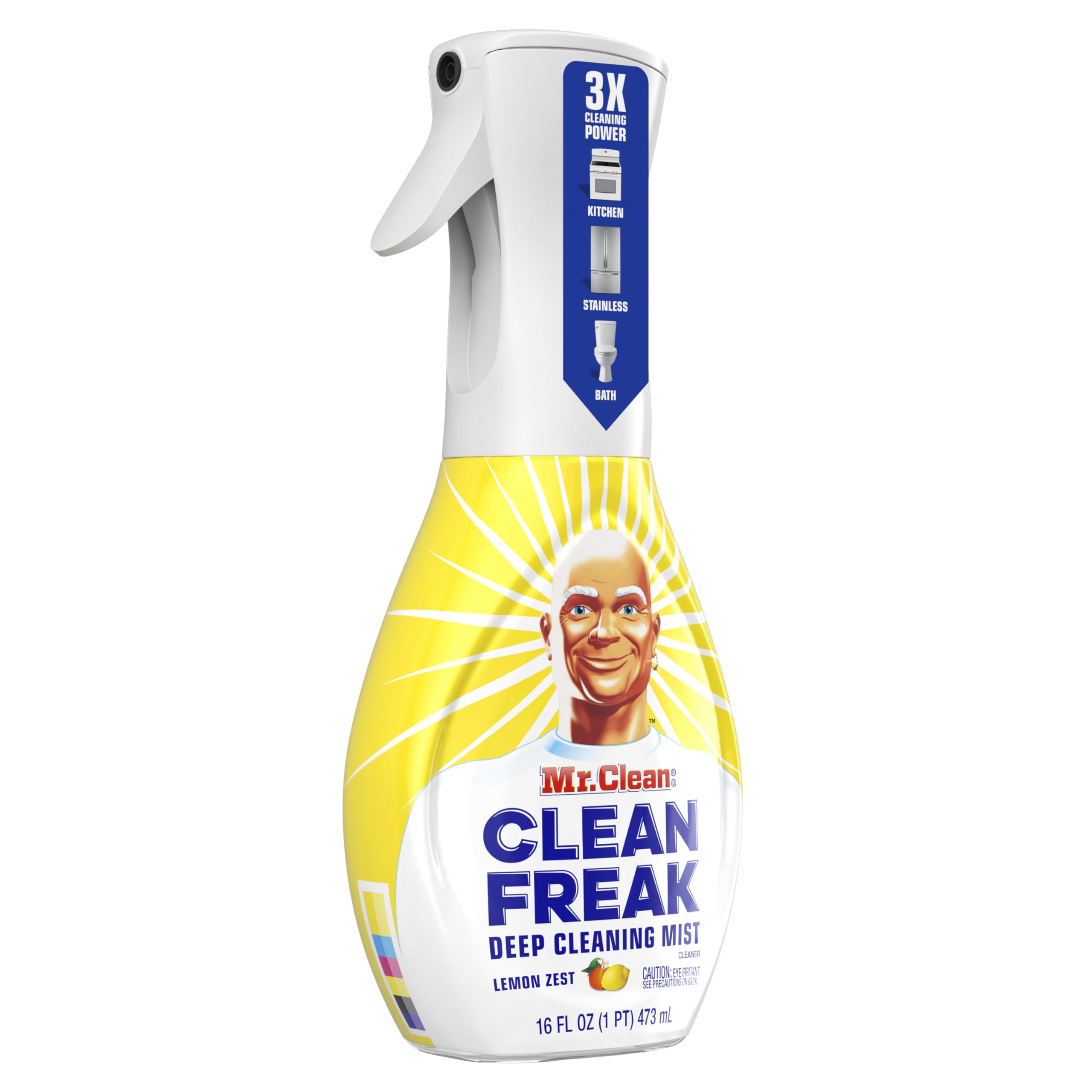 Mr. Clean etiqueta con instrucciones y precauciones visibles fácilmente