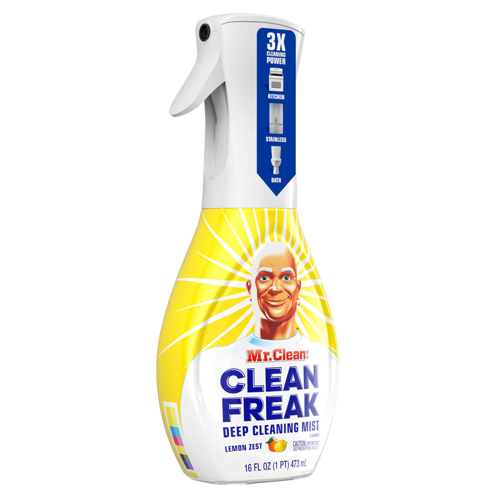 Mr. Clean etiqueta con instrucciones y precauciones visibles fácilmente