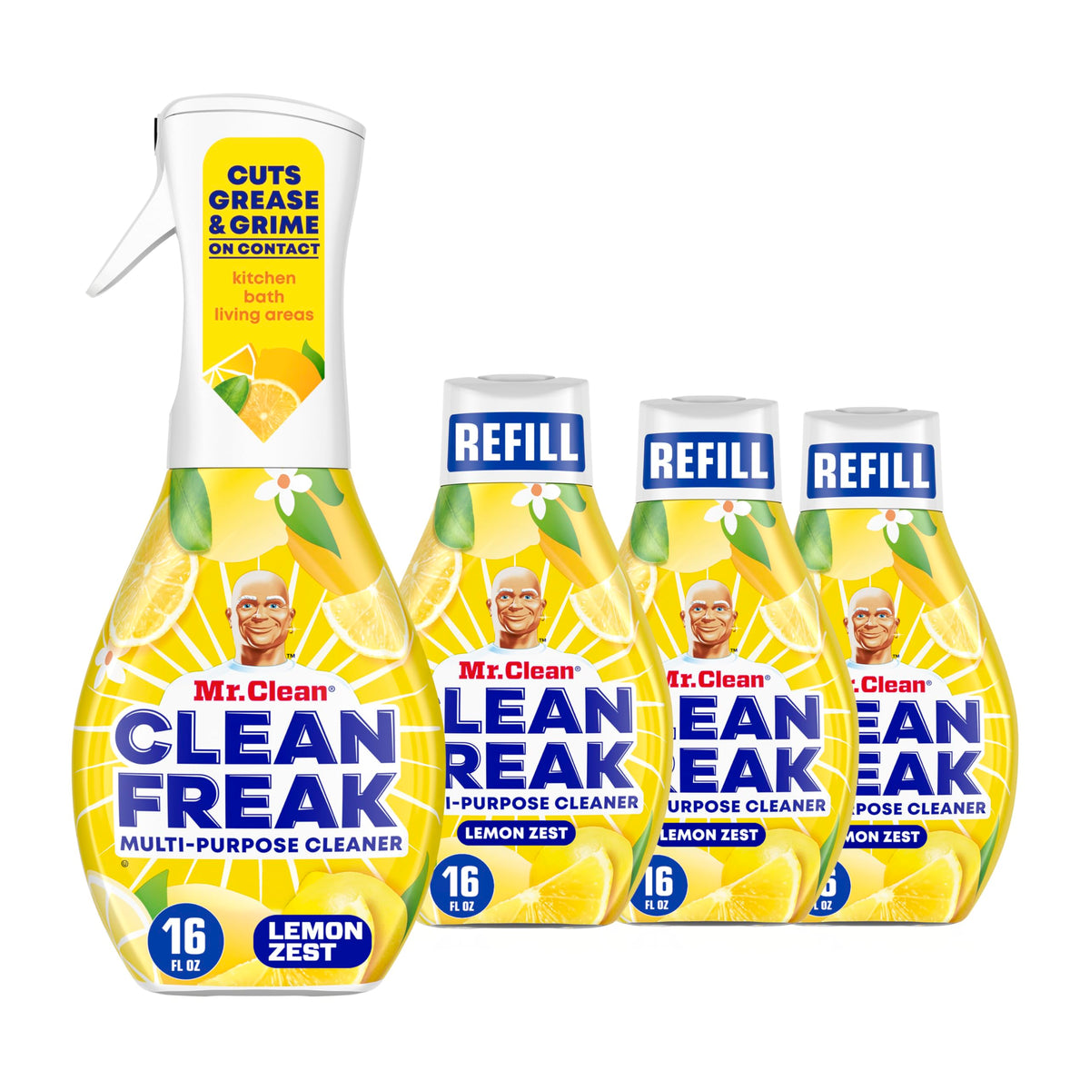 Mr. Clean empaquetado frontal mostrando aroma Lemon Zest y volumen