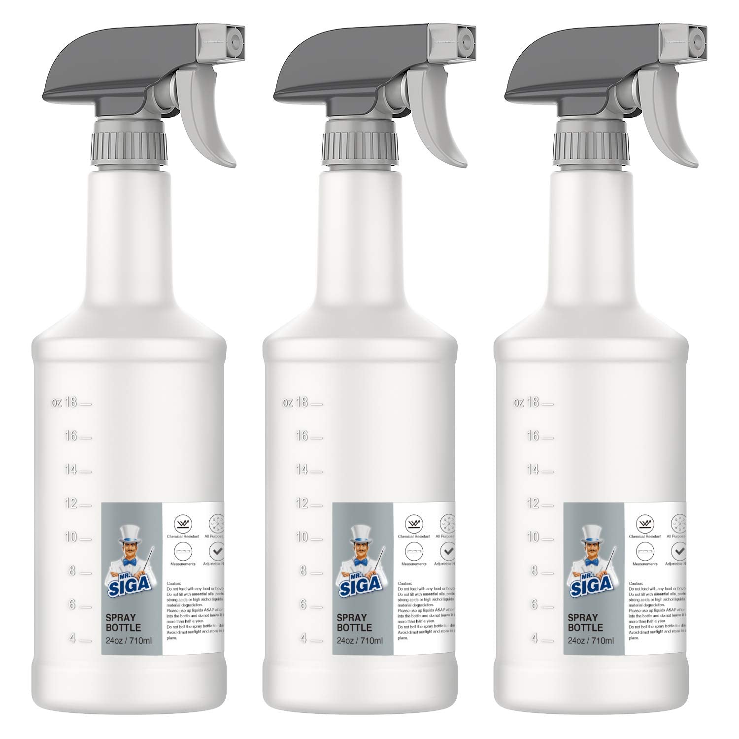 MR.SIGA frontal pack 3 botellas mostrando tamaño y diseño ergonómico