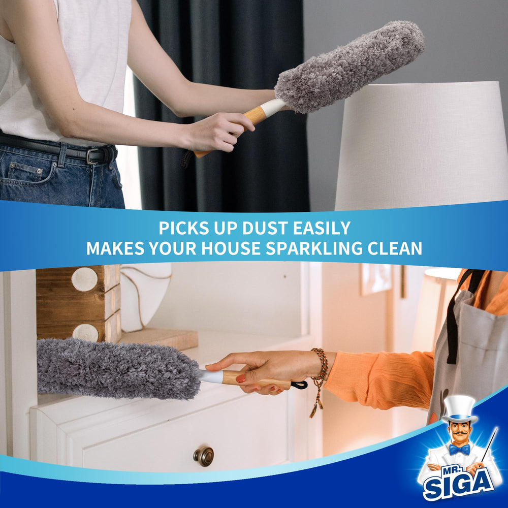 MR.SIGA mango de bambú ergonómico con anilla para colgar y ahorrar espacio