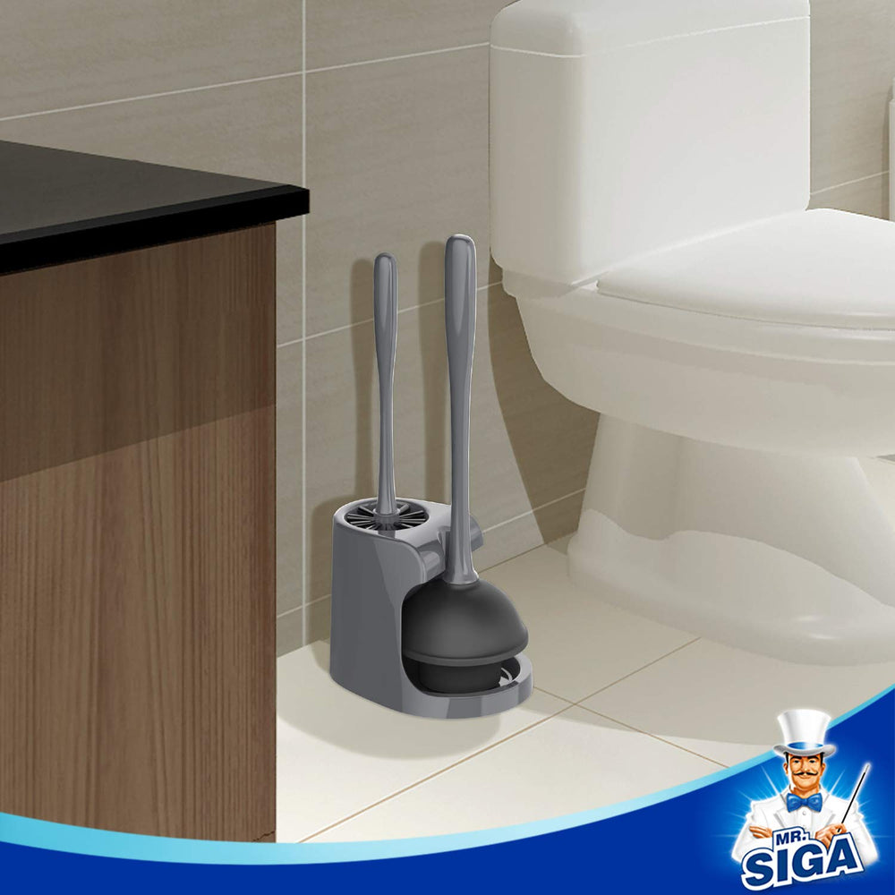MR.SIGA plunger in use on toilet showing effective clog removal benefit