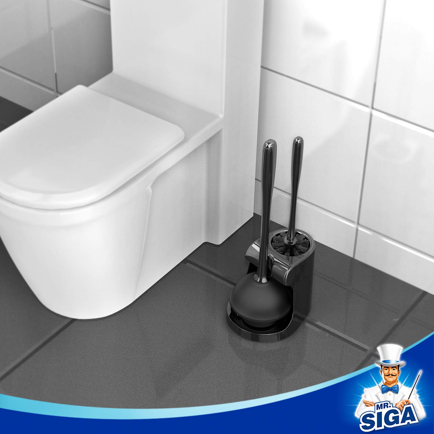 MR.SIGA uso en acción mientras desatasca un inodoro con eficacia