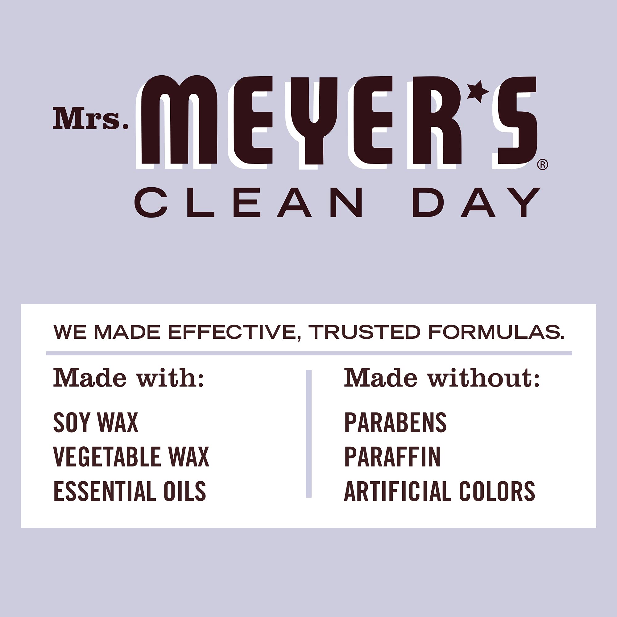 Mrs. MEYER'S vela 7.2 oz junto a objeto para comparar tamaño