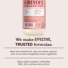 Mrs. Meyer's etiqueta con ingredientes naturales y beneficios claros