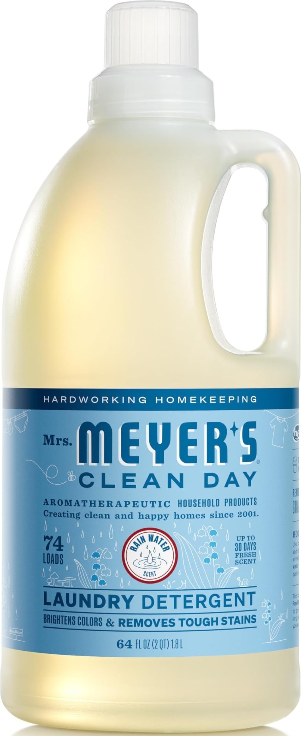 Mrs. MEYER'S frente de la botella Rain Water mostrando envase y capacidad
