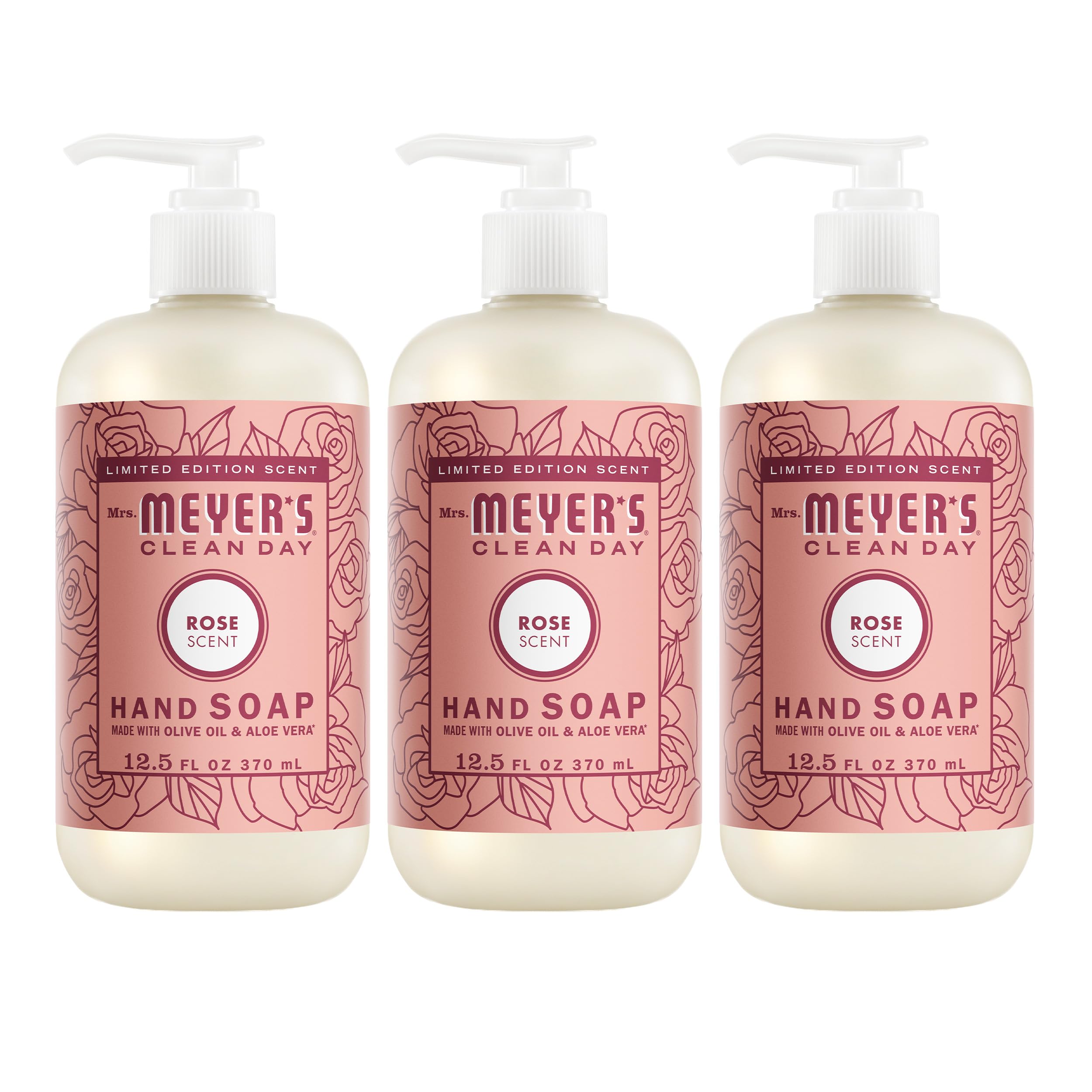 Mrs. Meyer's botella frontal rosa mostrando el envase y su aroma