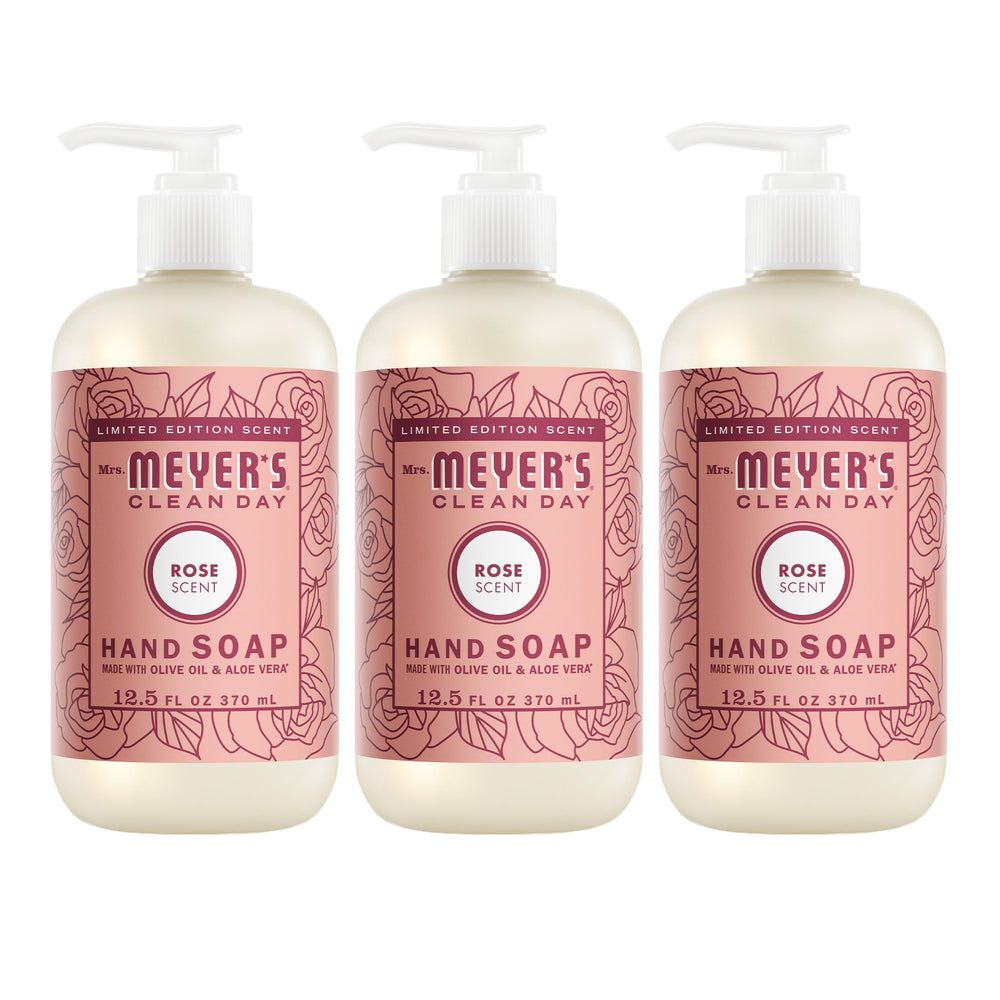 Mrs. Meyer's botella frontal rosa mostrando el envase y su aroma