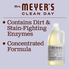 Mrs. MEYER'S etiqueta del envase con información de fragancia lavanda y compatibilidad HE