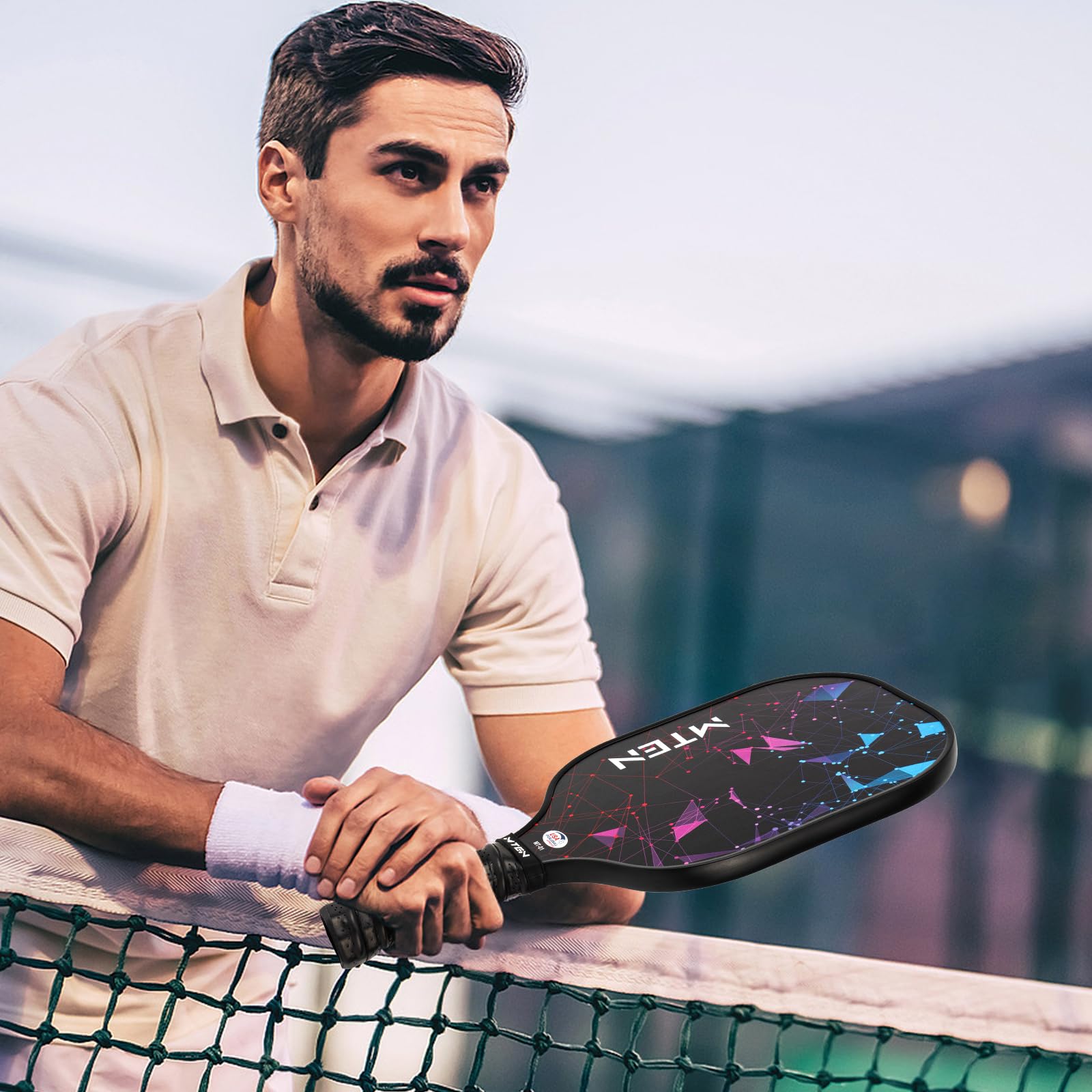 MTEN set completo desplegado mostrando palas, pelotas y grips