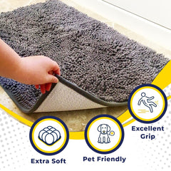Muddy Mat primer plano de chenilla absorbente, retiene agua y suciedad eficientemente