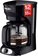 MUELLER cafetera frontal mostrando diseño y capacidad, ideal para preparar 12 tazas