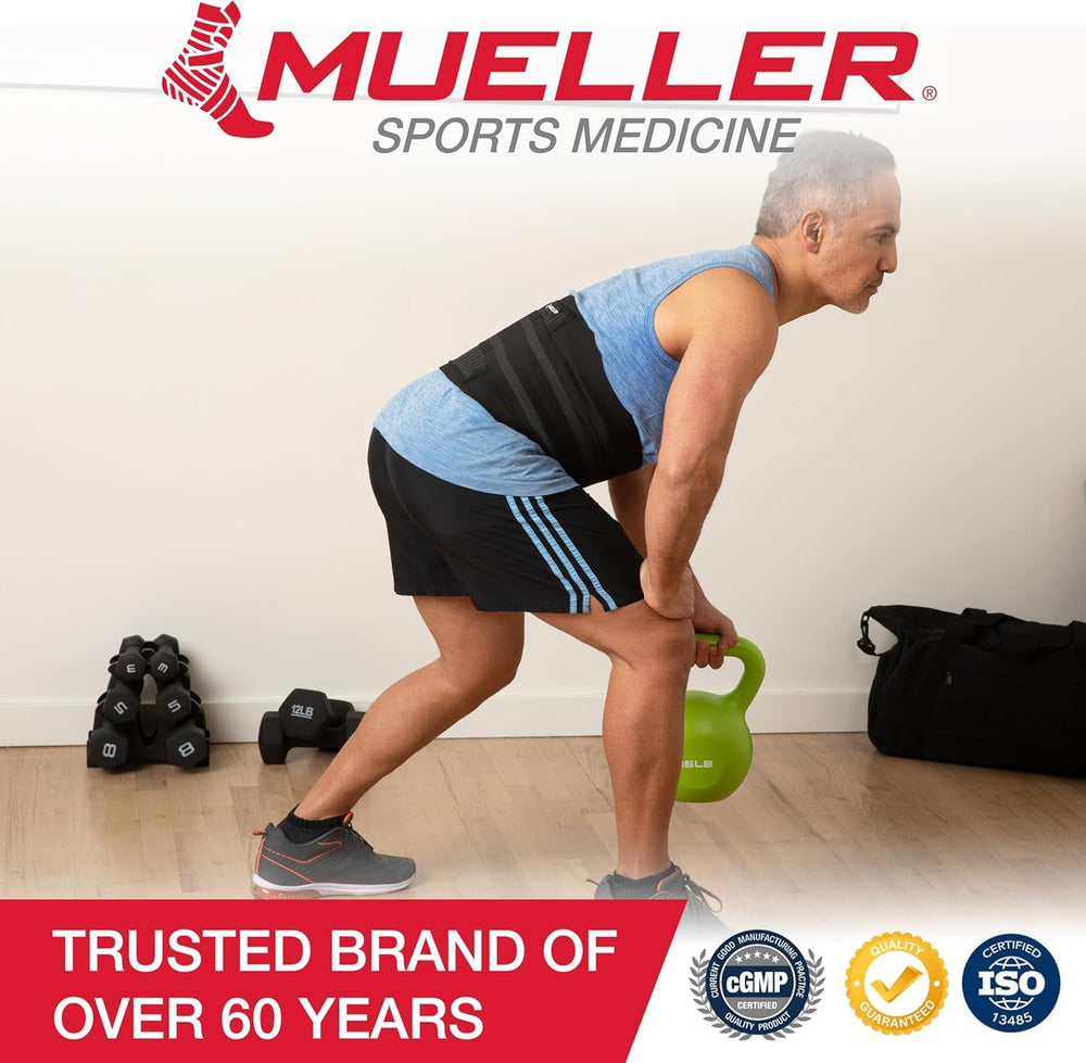 MUELLER persona usando la faja durante actividad, sujeción constante