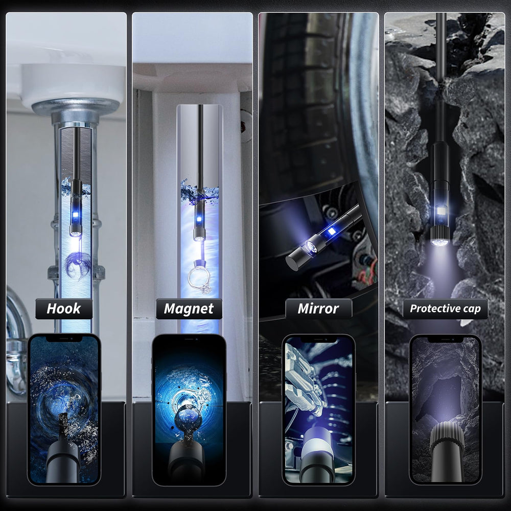 MugEasy ocho LEDs ajustables iluminando un conducto oscuro, mejora visibilidad