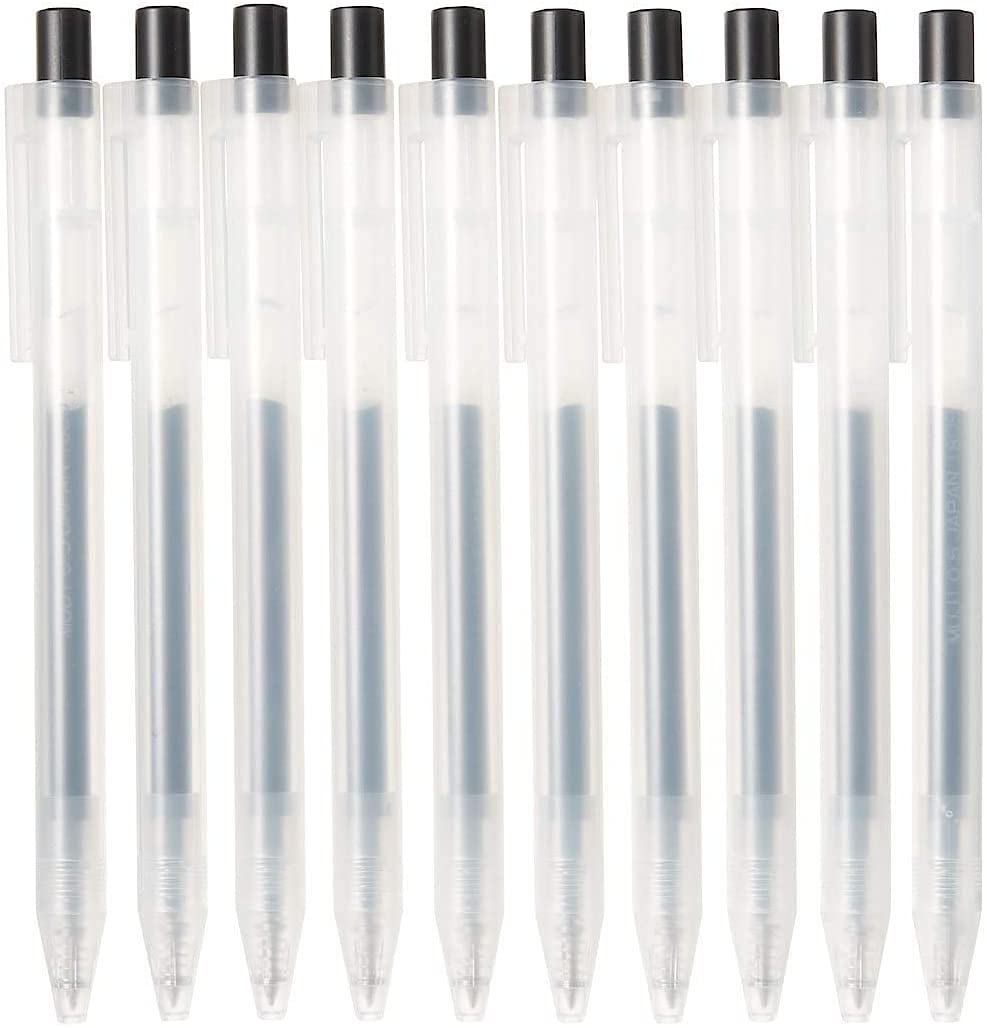MUJI bolígrafo frontal minimalista negro, diseño ligero y elegante