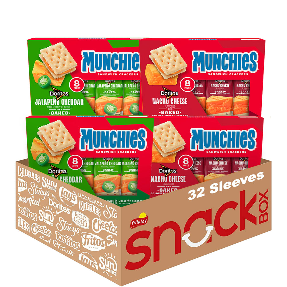 Munchies empaque frontal con Doritos Nacho Cheese y Jalapeño, práctico para llevar