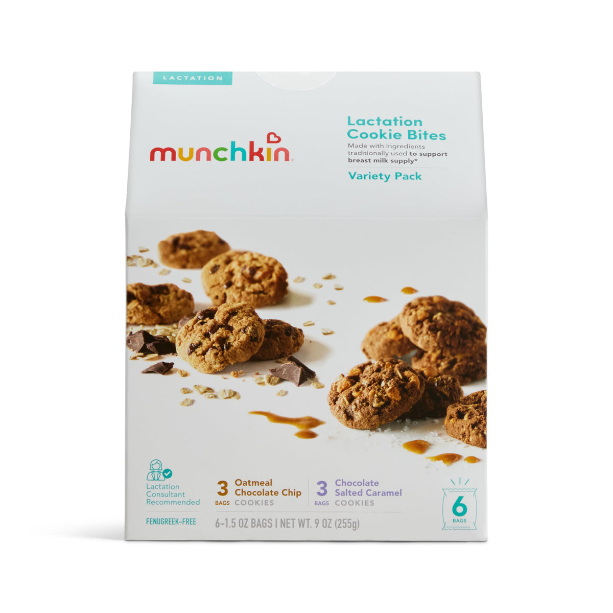 Munchkin frente del pack 6 pouches mostrando conveniencia para madres