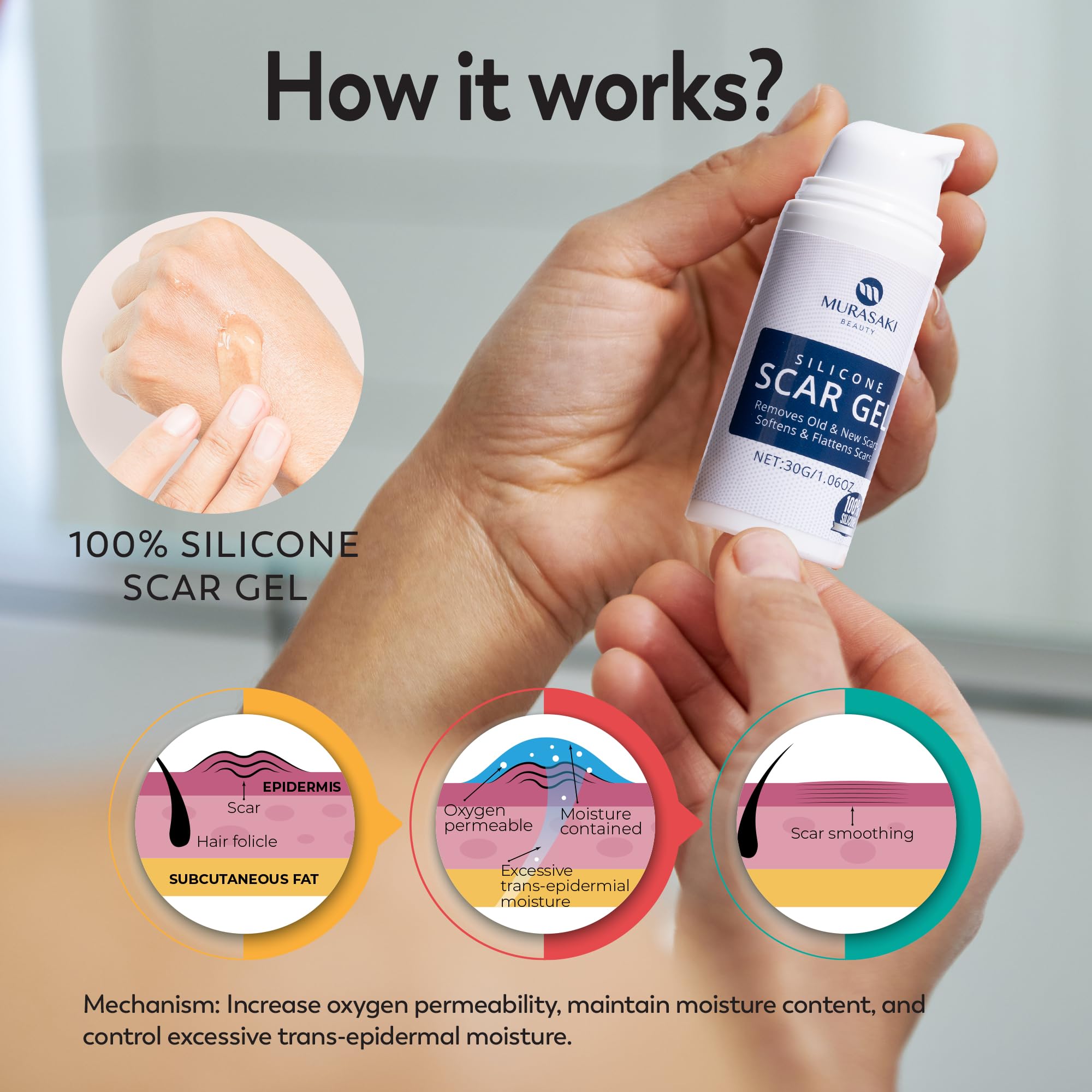 MURASAKI BEAUTY gel aplicado en área de cesárea cuidando la piel