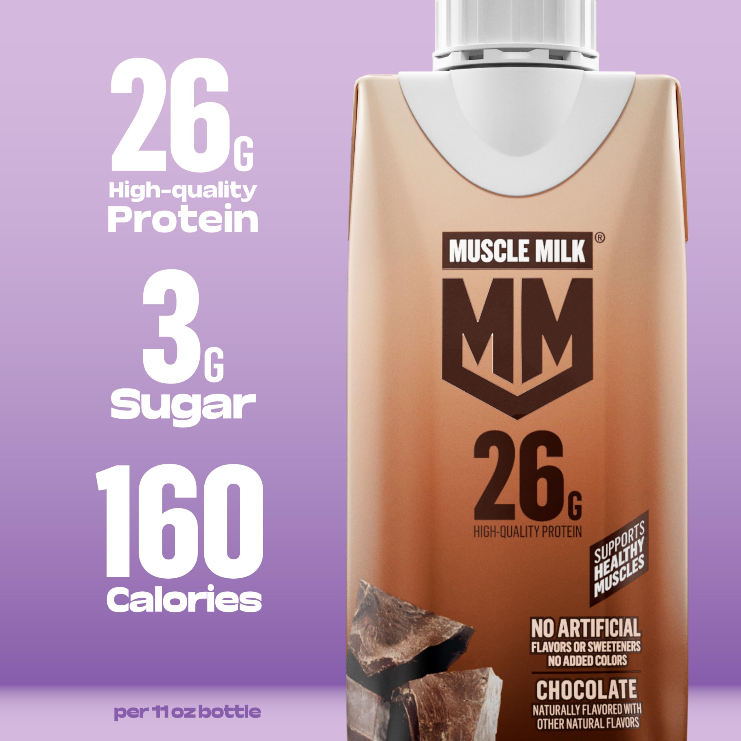 Muscle Milk cartón en mano demostrando su formato portable y práctico