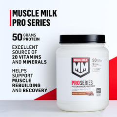 Muscle Milk cucharada medidora junto al envase mostrando cantidad por porción