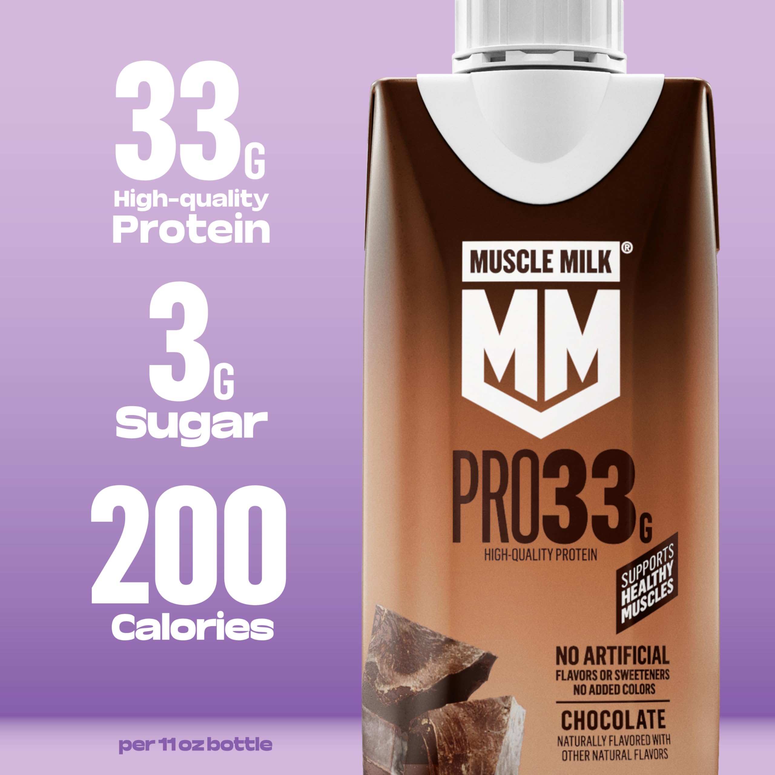 Cerca de la textura del batido Muscle Milk Chocolate mostrando consistencia apetitosa y cremosa
