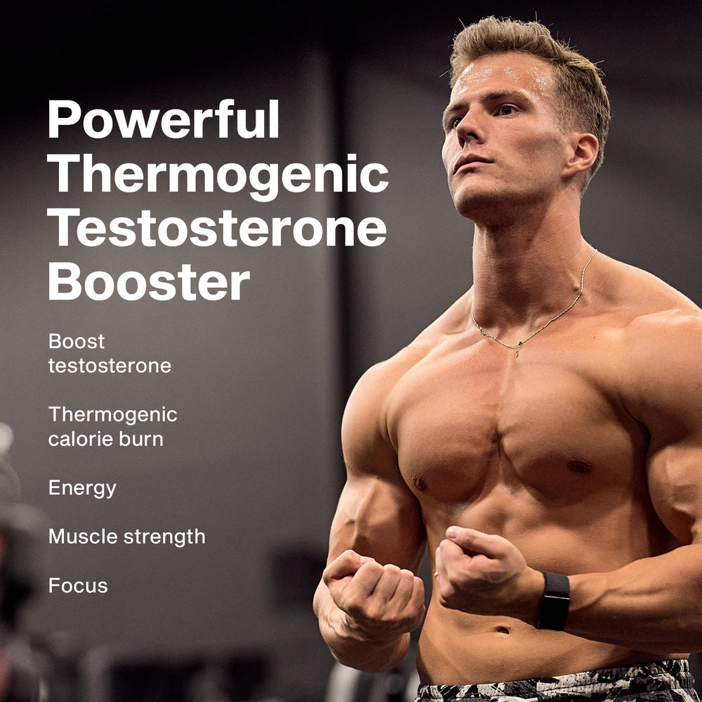 MuscleTech cápsulas AlphaTest Thermo en primer plano, facilidad de toma y dosificación