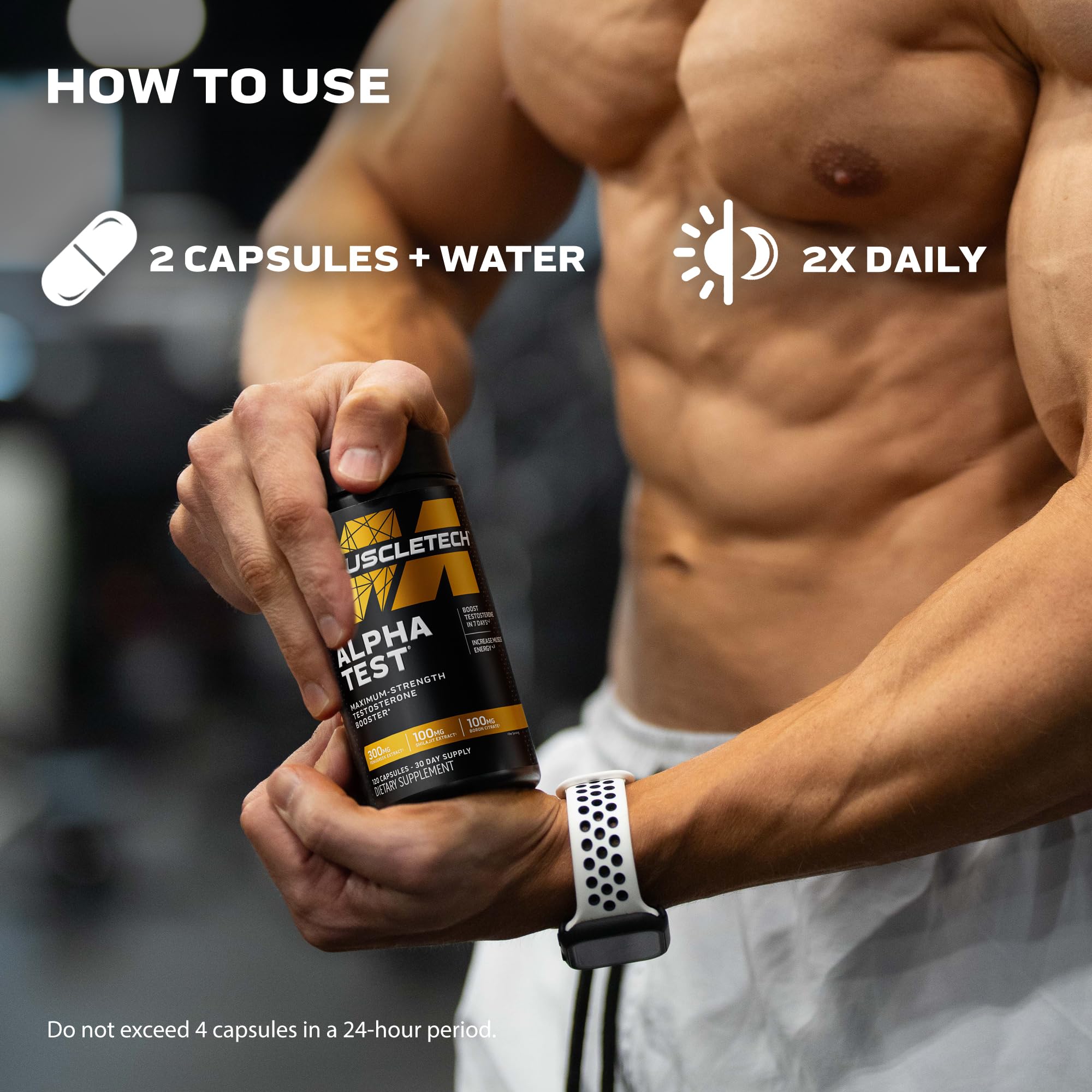 MuscleTech AlphaTest uso en gimnasio durante entrenamiento intenso para apoyo diario