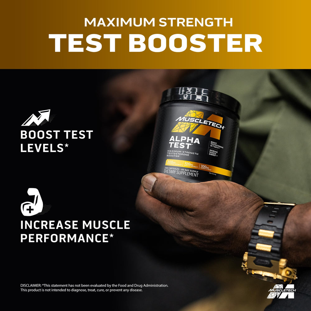 MuscleTech AlphaTest etiqueta en detalle con ingredientes y dosificación clara