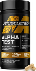 MuscleTech AlphaTest frasco frontal mostrando la presentación y cantidad de cápsulas