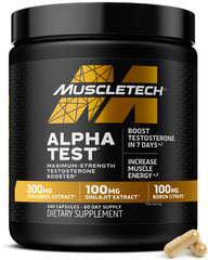 MuscleTech AlphaTest frontal del envase mostrando presentación y beneficio para rendimiento